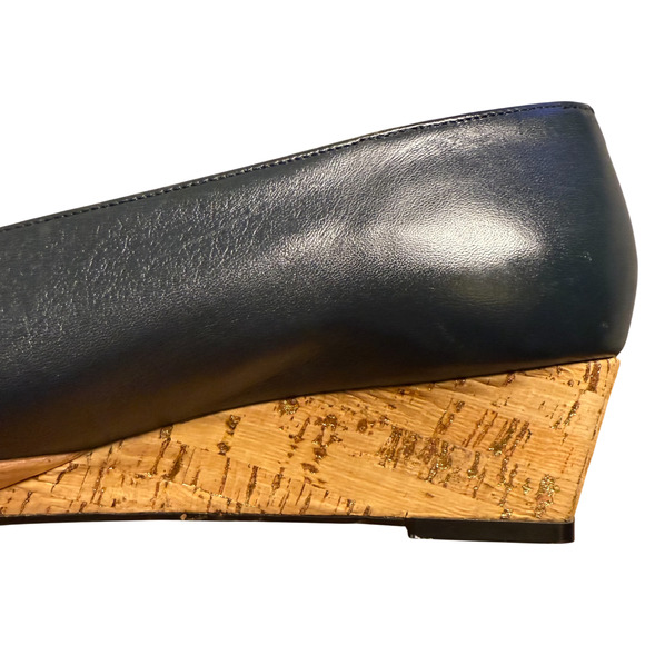 Magdesian Women's 10 Navy Leather Cork Wedge Heels Comfort Casual Italy - Picture 10 of 11